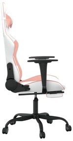 Cadeira gaming com apoio p/ pés couro artificial branco e rosa