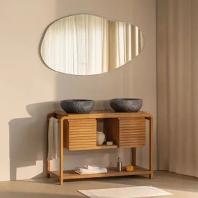 Conjunto De Móvel De Casa De Banho Em Madeira De Teca Bradley 2 X Irregular Em Cimento Preto ??40 Cm Fedro & Led Irregular E Antiembaciamento - Sklum