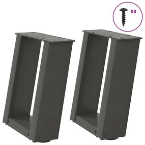 vidaXL Pés para mesa de centro em formato de U, 2 peças, antracite, 30x(30-31) cm, aço