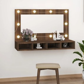 Armário espelhado com LED 90x31,5x62 cm carvalho castanho
