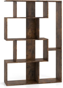 Estante em forma de S com 4 níveis, 6 compartimentos abertos e 2 dispositivos antiderrapantes para escritório ou estúdio, 80 x 30 x 119 cm, castanho