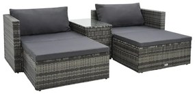 vidaXL 5 pcs conjunto lounge de jardim c/ almofadões vime PE cinzento
