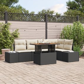 Conjunto de Sofás de Jardim de 6 Peças com Almofadas Preto Rattan Sint