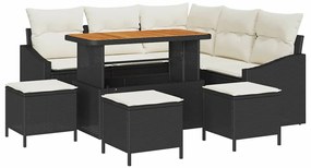 Conjunto de Sofá para Jardim vidaXL 9 Peças com Almofadas Preto Rattan