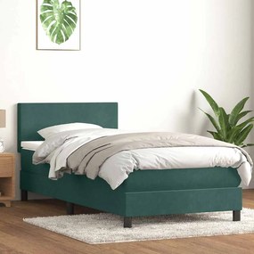 vidaXL Cama box spring c/ colchão e LED verde-escuro 90x210 cm veludo