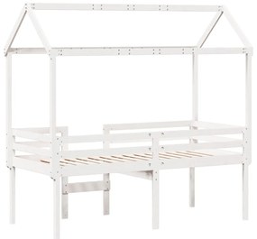 Cama alta com telhado 80x200 cm pinho maciço branco