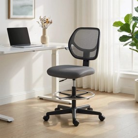 Cadeira de escritório ergonómica, com apoio para os pés, cadeira de desenho em malha, altura ajustável, cinzento escuro