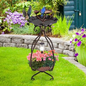Conjunto Vintage de Banheira e Comedouro para Pássaros com Floreira com Pedestal e Luzes Solares Banheira Decorativa para Pássaros para Jardim - Bronz
