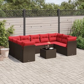 vidaXL 10 pcs conj. sofás jardim com almofadões vime PE castanho