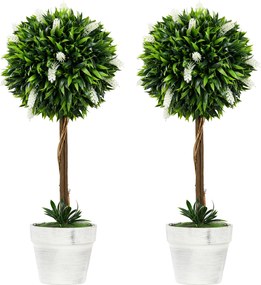 HOMCOM Conjunto de 2 árvores artificiais de lavanda, 60 cm de altura, com vaso e musgo artificial, Branco | Aosom Portugal