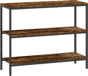 HOMCOM Mesa de consola, mesa auxiliar com estante de 3 níveis, aglomerado, metal, castanho claro | Aosom Portugal