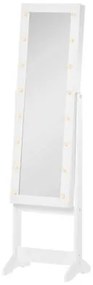 HOMCOM Guarda-Joias de Pé, com Espelho, Armário para Joias 16 Luzes LED Reclinável  36x30x136cm Branco|Aosom Portugal
