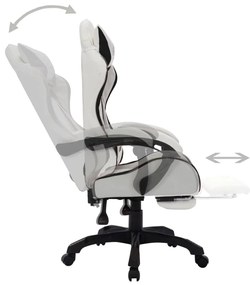 Cadeira estilo corrida luzes LED RGB couro artif. preto/branco
