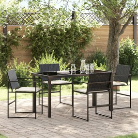 vidaXL Conjunto de Jantar de Jardim 5 Peças com Almofadas Preto Vime PE
