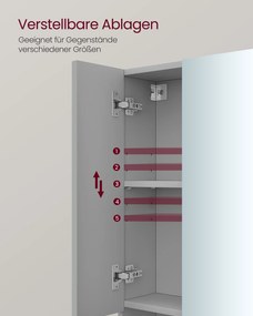 Armário de casa de banho parede com 3 portas 16,5 x 70 x 75 cm Cinzento