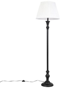 Candeeiro de pé preto com aba de tecido branco plissado 45 cm - Classico Clássico / Antigo