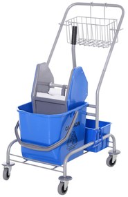 HOMCOM Carro de Limpeza Profissional com Rodas Balde de Esfregona Removível de 25L Espremedor Cesto e Cubeta 72x49,5x95 cm Azul