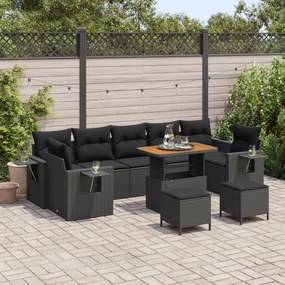 Conjunto de Sofá de Jardim de 10 Peças com Almofadas Rattan Poli Preto