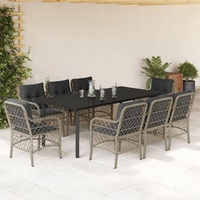 vidaXL 9 pcs conjunto de jantar p/ jardim c/ almofadões cinzento claro