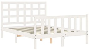 Estrutura de cama de casal com cabeceira madeira maciça branco