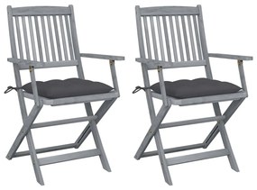 vidaXL Cadeiras exterior dobráveis c/ almofadões 2 pcs acácia maciça