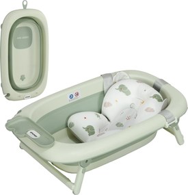 AIYAPLAY Banheira Dobrável Bebé com Almofada de Banho Suporte Orifício de Drenagem e de Chuveiro 86x53x25,5 cm Verde | Aosom Portugal