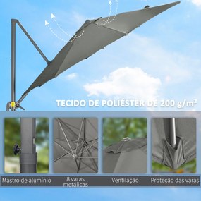 Chapéu de Sol de Jardim de Alumínio Ø294x248cm Chapéu de Sol Excêntric
