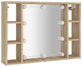 Armário espelhado com LED 76x15x55 cm carvalho sonoma