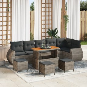 Conjunto de Sofá de Jardim com 10 Peças e Almofadas Cinza Vime Poly Ac