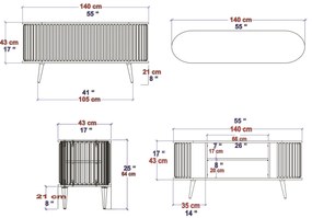 Móvel TV Stor – Carvalho Oud Branco – 140 cm x 43 cm x 64 cm