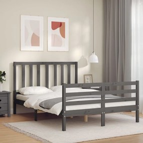 Estrutura de cama com cabeceira 140x190 cm madeira maciça cinza