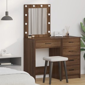 Mesa de Maquiagem vidaXL com Luzes LED Castanho Carvalho 50x41x135 cm