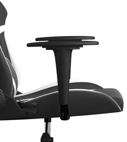 Cadeira gaming massagens couro artificial preto e branco