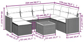 8 pcs conjunto de sofás p/ jardim com almofadões vime PE bege