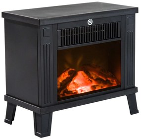 HOMCOM Lareira Elétrica com Efeito de Chama Realista Potência Ajustável 600W/1200W para Ambientes entre 13-18㎡ 34x17x31cm Preto