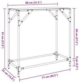 Mesa de centro com tampo em vidro preto 80x35x81 cm aço
