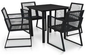 5 pcs conjunto de jantar para jardim vime de PVC preto