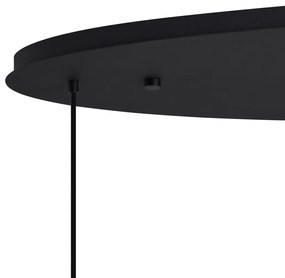 Candeeiro de Suspensão Art Déco Preto com Placa de Teto Oval e Vidro Fumado 6 Luzes - Douglass