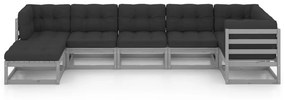 7 pcs conjunto lounge de jardim c/ almofadões pinho maciço