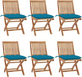 vidaXL Cadeiras de jardim dobráveis c/ almofadões 6 pcs teca maciça