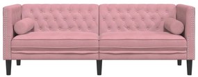 Sofá chesterfield com rolos 3 lugares veludo rosa
