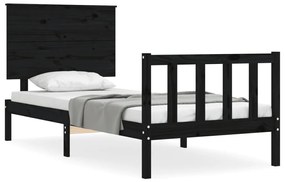 Estrutura de cama com cabeceira 100x200 cm madeira maciça preto