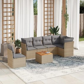 7 pcs conj. sofás jardim c/ almofadões vime PE bege misturado