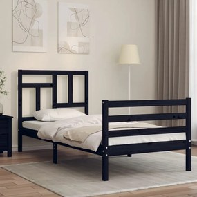 vidaXL Estrutura cama de solteiro c/ cabeceira madeira maciça preto