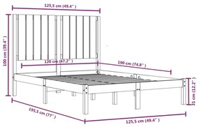 Estrutura de cama dupla pequena 4FT 120x190 cm madeira maciça