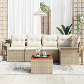 Conjunto de Sofá de Jardim 6 Peças com Almofadas Beiges em Rattan Poli
