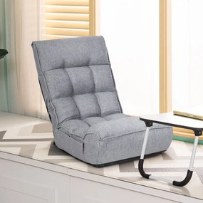 Sofá 4-Posições Sofá Dobrável Regulável Cadeira de Chão Dobrável com Encosto Reclinado com Encosto Alto Cinzento