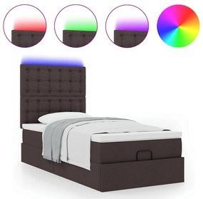 Cama otomana com colchão &amp; LEDs 90x200cm tecido castanho escuro