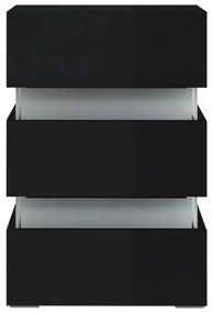 Mesa de Cabeceira Giancarlo com Luzes LED - Preto Brilhante - Design M