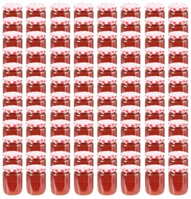 50799 vidaXL Frascos de vidro com tampas brancas e vermelhas 96 pcs 230 ml
